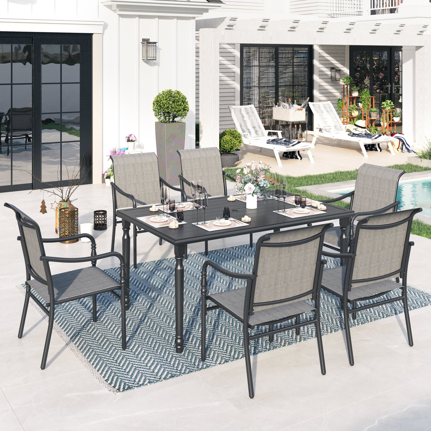 Sophia & William 7Pcs Patio Dining Set Outdoor Table & Textilene Chairs Furniture Set