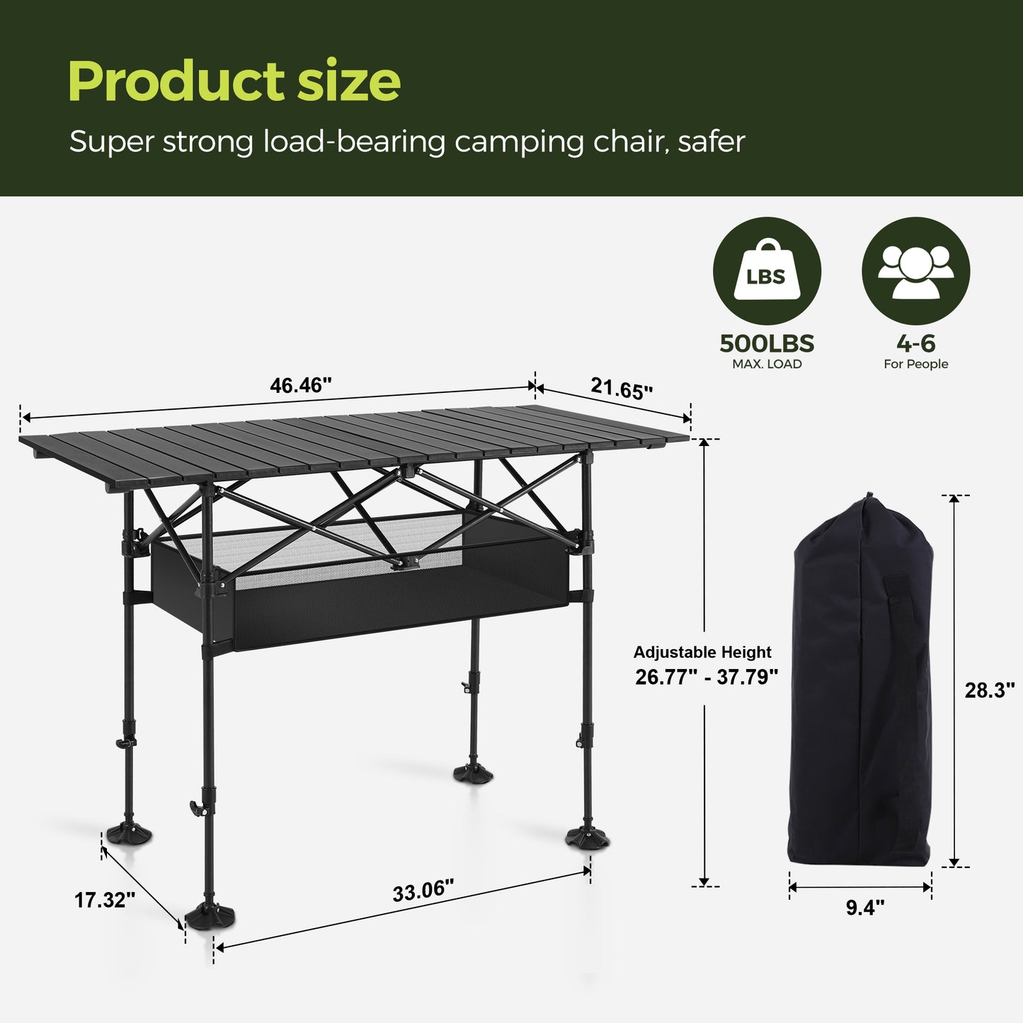Sophia & William Camping Table Adjustable Height Aluminum Camping Table Outdoor Portable Table with Storage