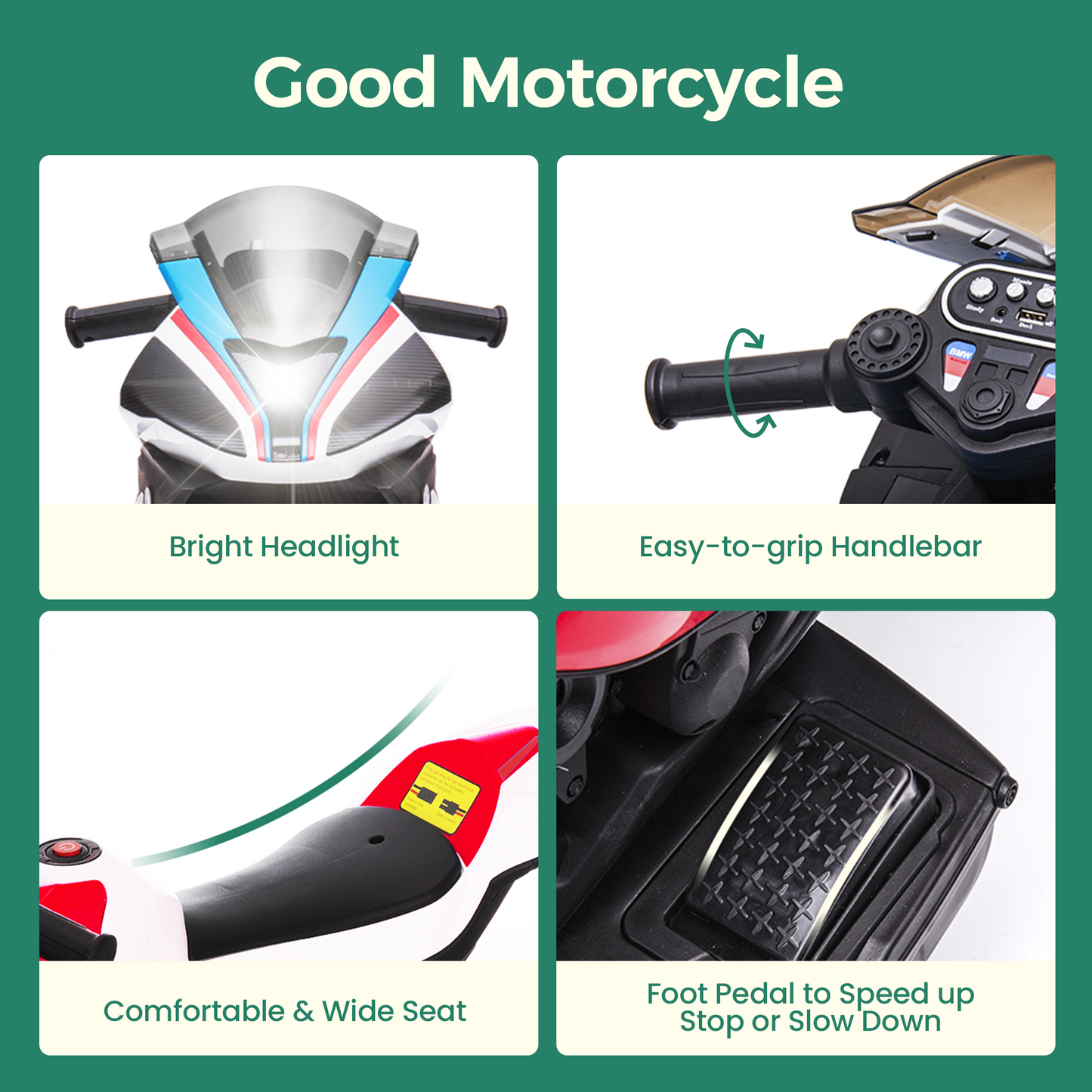 Alpha Joy Kids Ride On Motorcycle BMW Licensed 3-Wheel Electric Motorbike 12V Battery Powered Ride Bike w/Music Headlight, Red