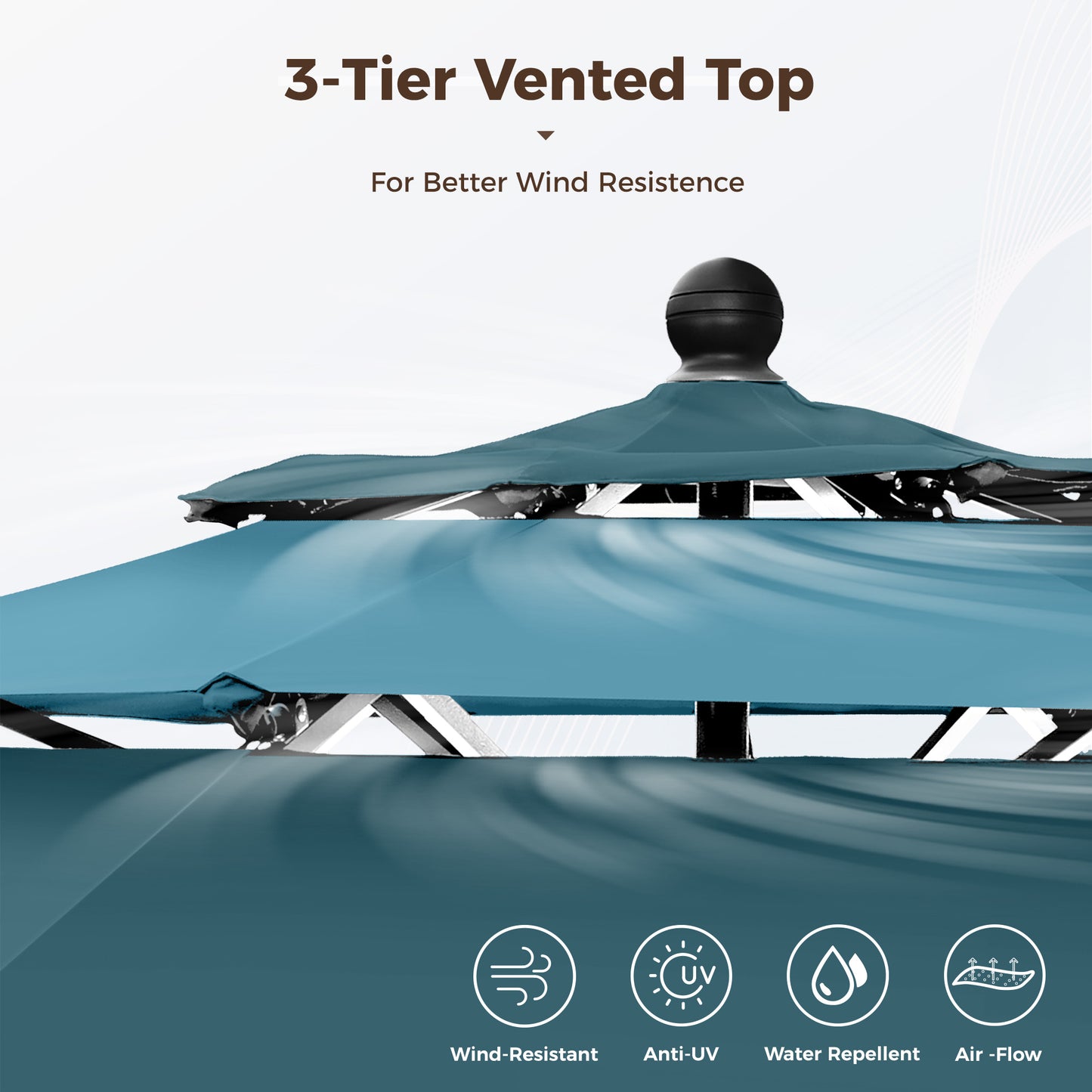 Alpha Joy 10ft 3 Tier Auto-Tilt Outdoor Patio Umbrella Beach Garden Double Vented Table Umbrella with Push Button and Crank, Peacock Blue & Cerulean