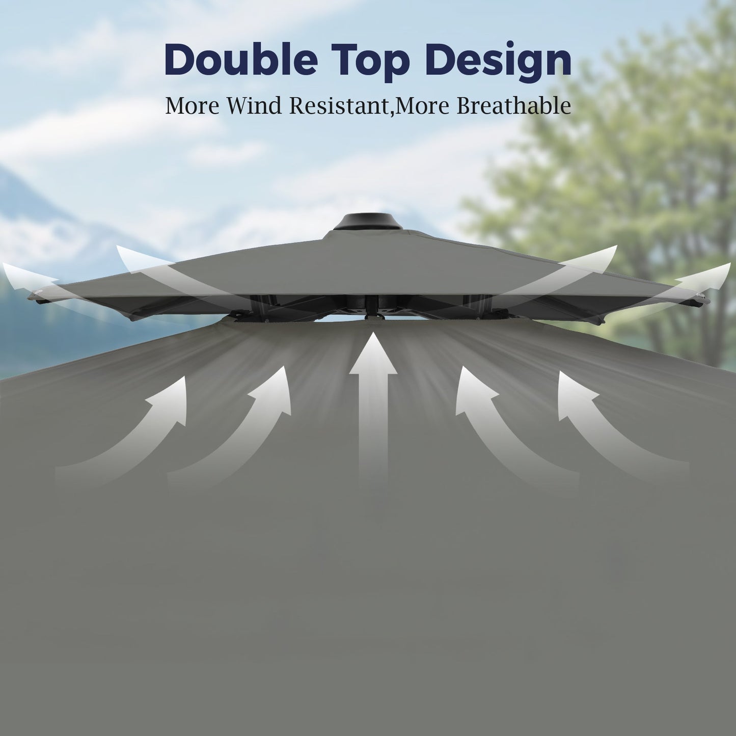 Alpha Joy 12x9ft Outdoor Patio Large Square Cantilever Double Umbrella with 360° Rotation, Grey