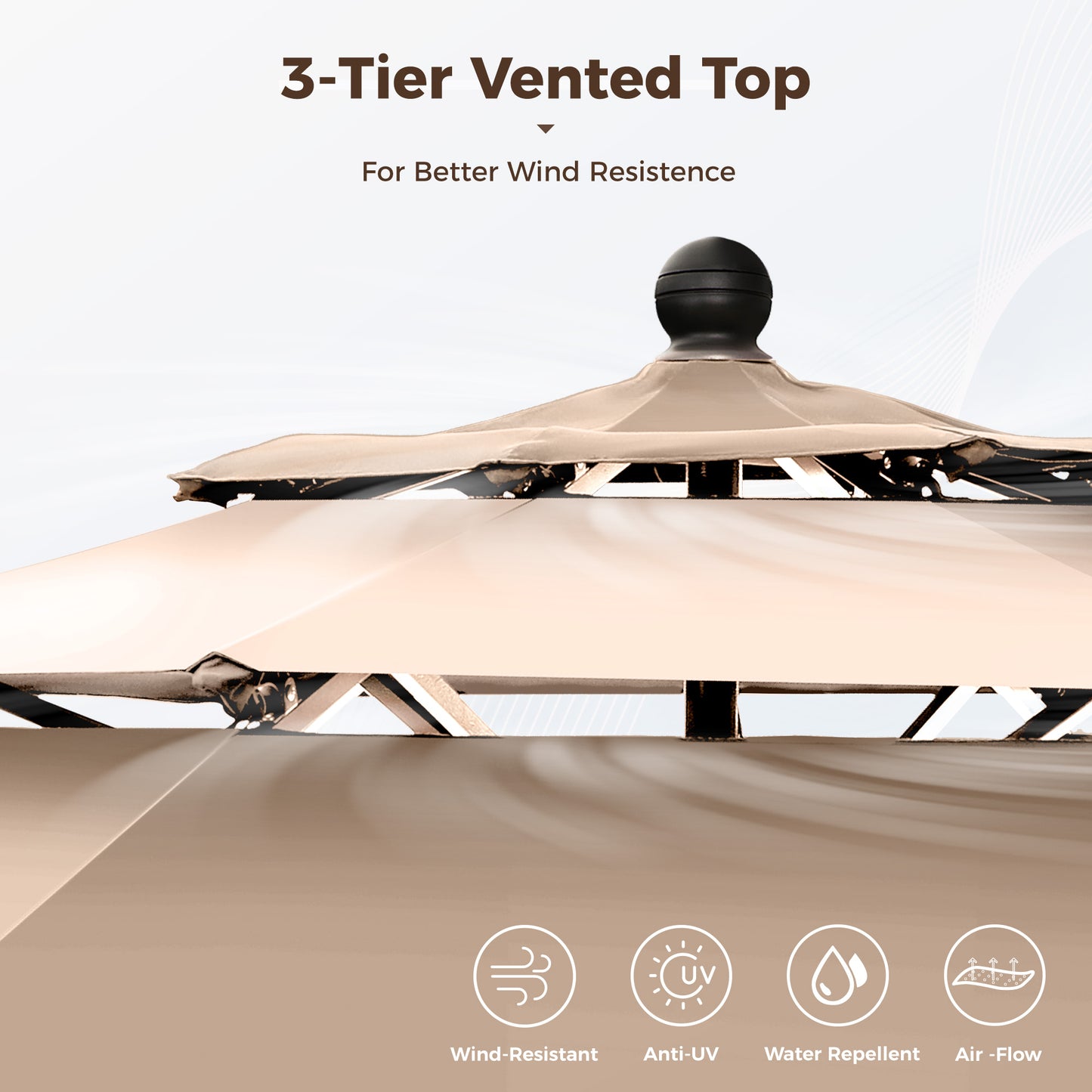 Alpha Joy 10ft 3 Tier Auto-Tilt Outdoor Patio Umbrella Beach Garden Double Vented Table Umbrella with Push Button and Crank, Beige & Tan