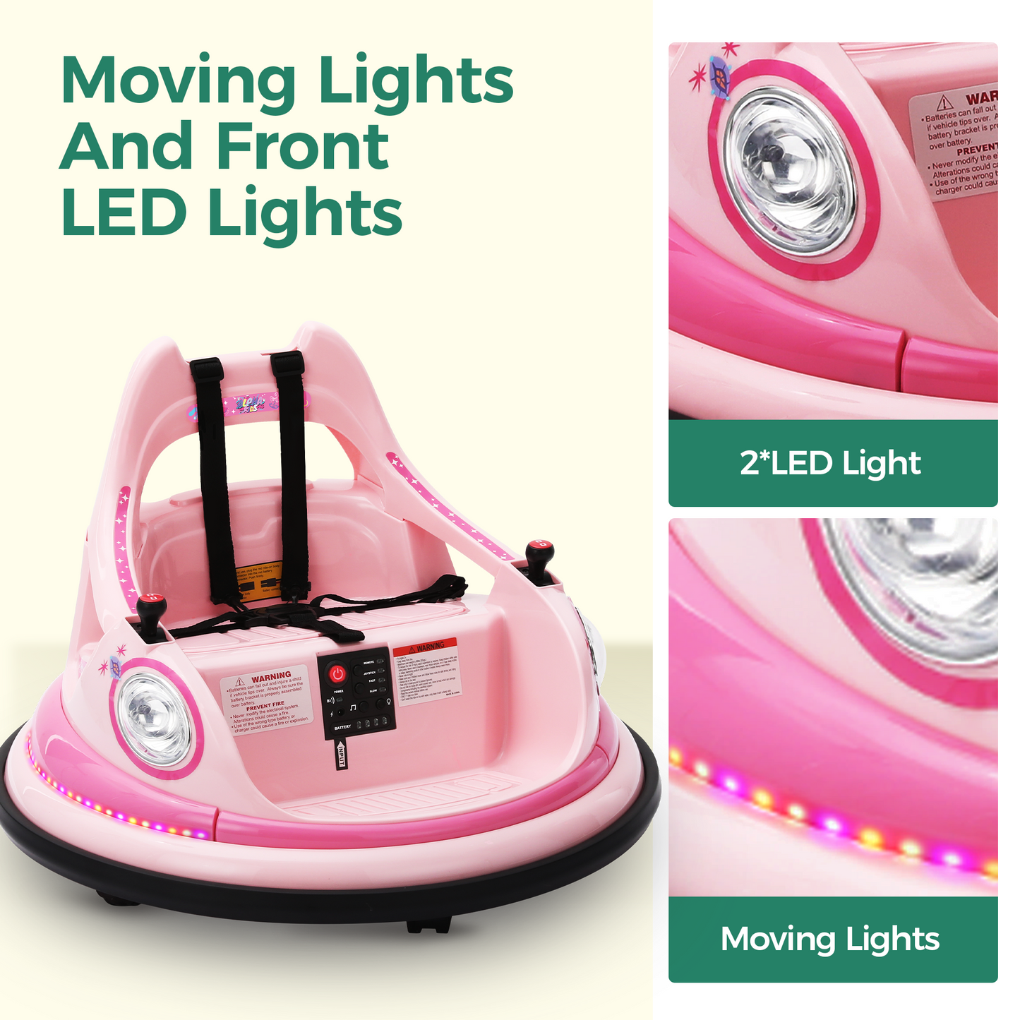 Alpha Joy Kids Bumper Car 12V Battery Powered Ride on w/LED Lights, Bluetooth Music, 360¡ã Spin, Remote Control, Electric Car in 2 MPH with Stickers, Pink