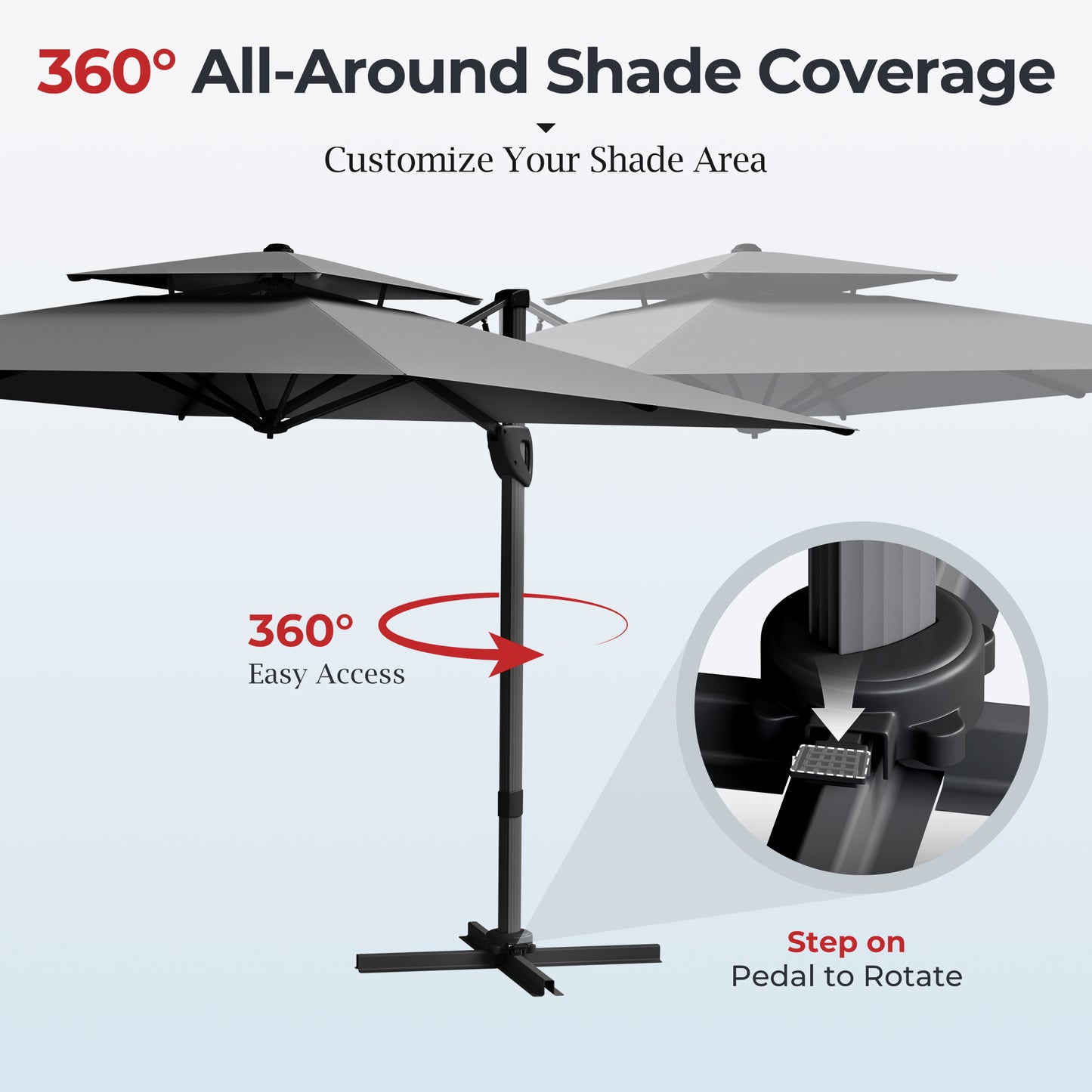 Alpha Joy 10x10ft Outdoor Patio Large Square Cantilever Double Umbrella with 360¡ãRotation, Charcoal Gray