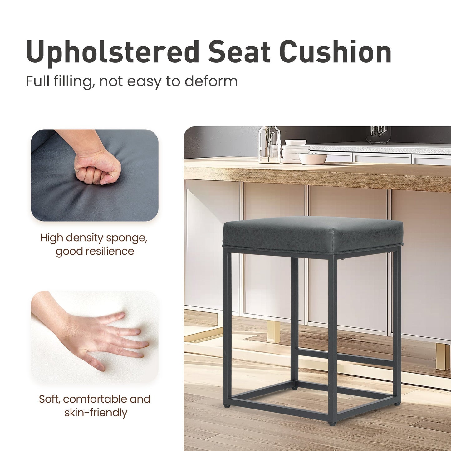 Sophia & William 24" Bar Stool Counter Height Bar Stools with Footrest, Set of 2, Gray