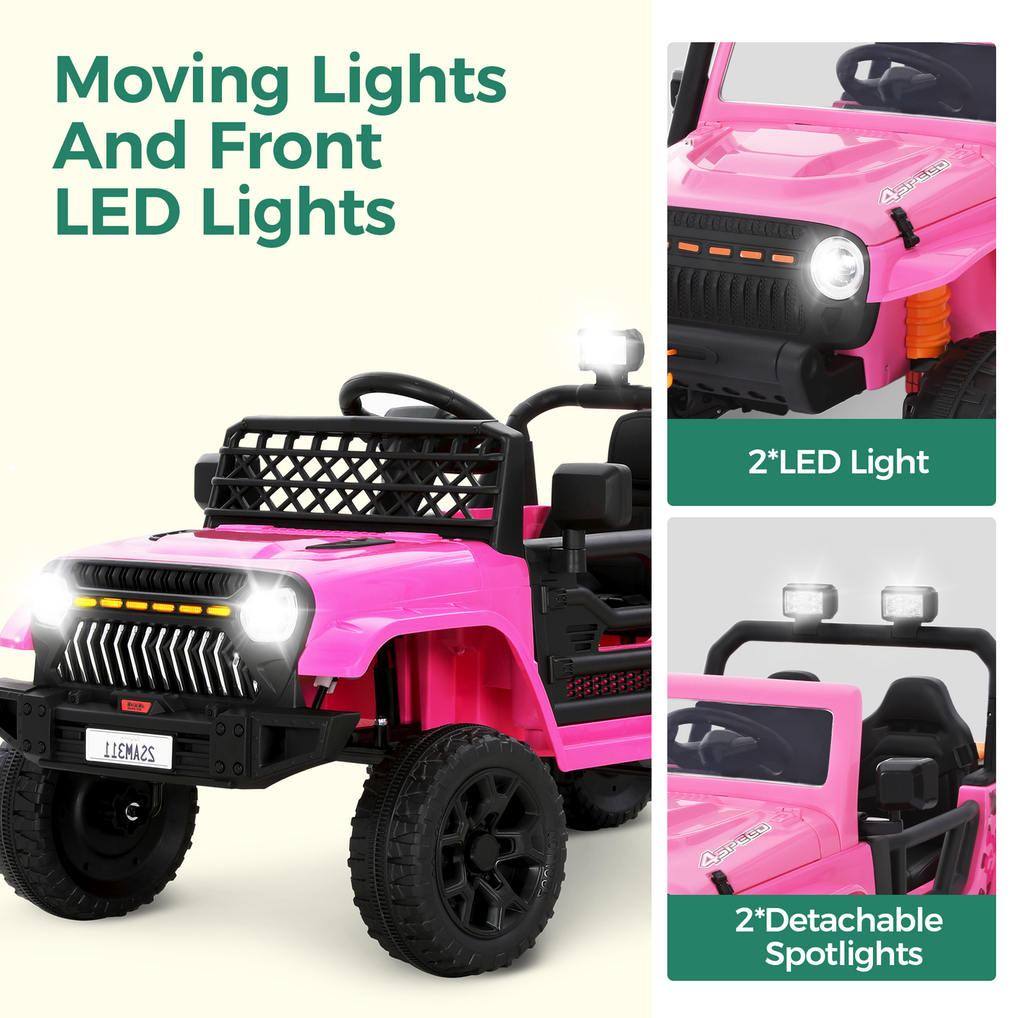 Alpha Joy Kids Ride on Truck 6-Wheel Electric Jeep Car with Remote Control Battery Powered Toy Car w/2WD/4WD Switch, LED Lights, Bluetooth Music, Pink