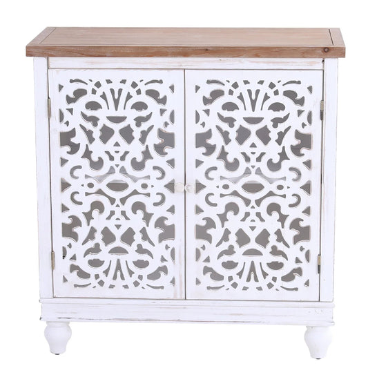 Sophia & William 33" Distressed Accent Storage Cabinet with Hollow-Carved Doors, White