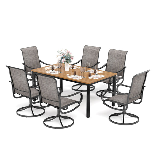 Sophia & William 7-Piece Outdoor Patio Dining Set Highback Textilene Chairs and Teak-grain Table Set