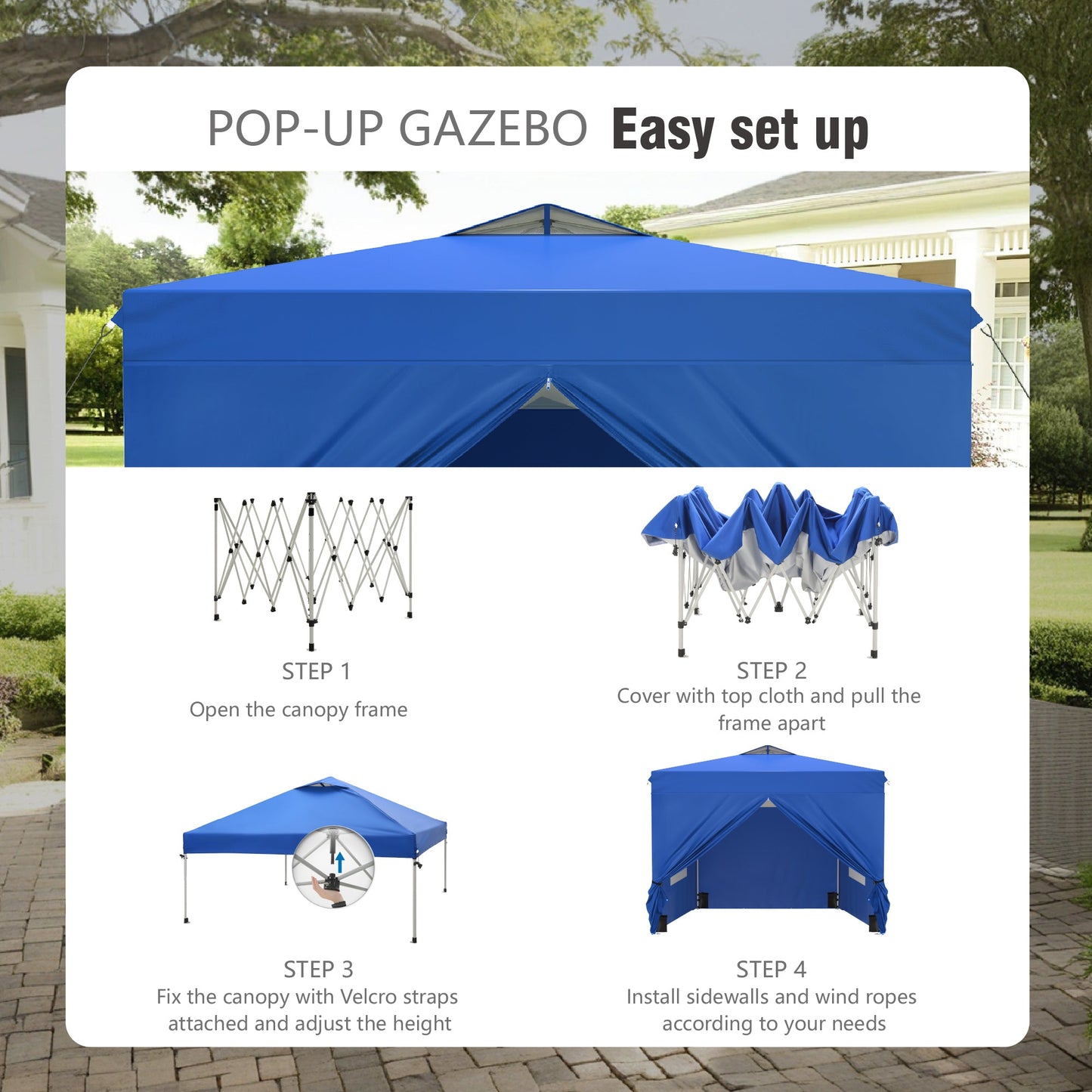 Alpha Joy 10'x 10' Instant Canopy Outdoor Ez Up Outdoor Canopy Shelter Tent with 4 Side Walls, Blue