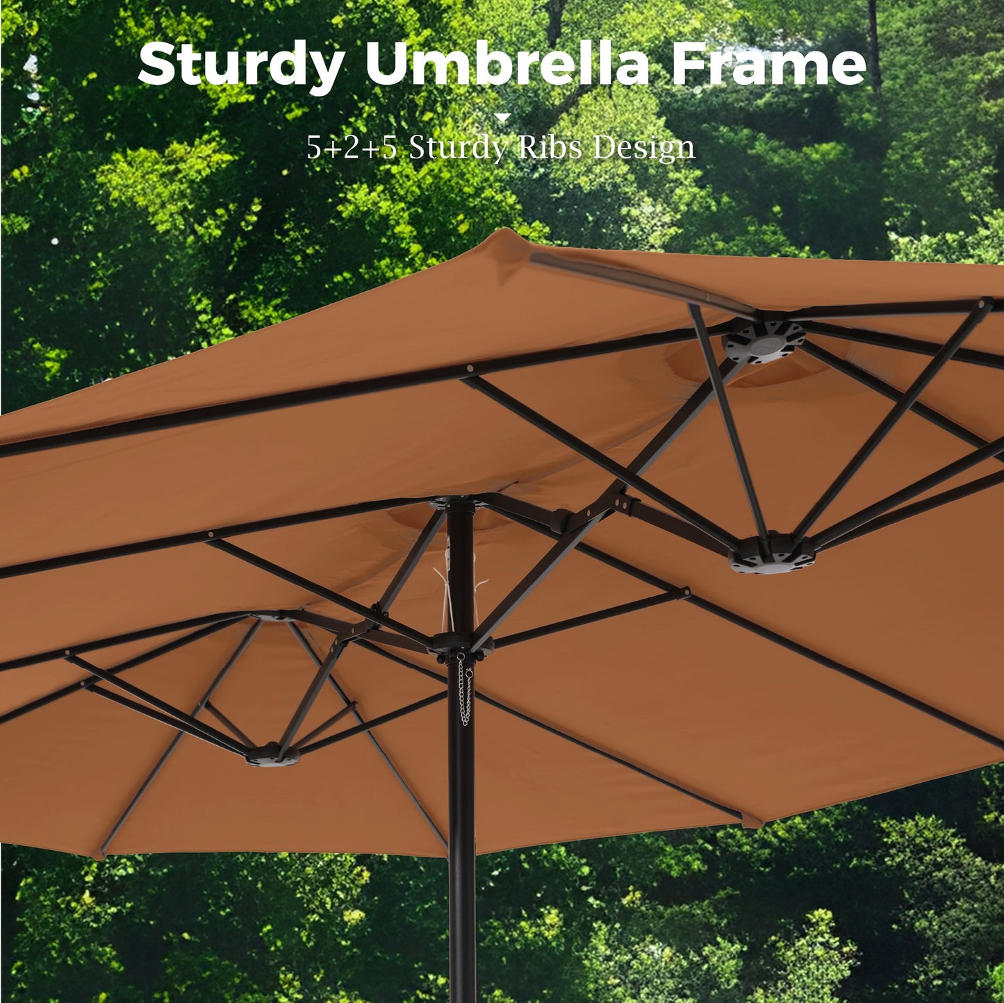 Alpha Joy 15ft Outdoor Patio Umbrella Extra-Large Double-Sided Garden Umbrella with Crank Handle and Base - Tawny