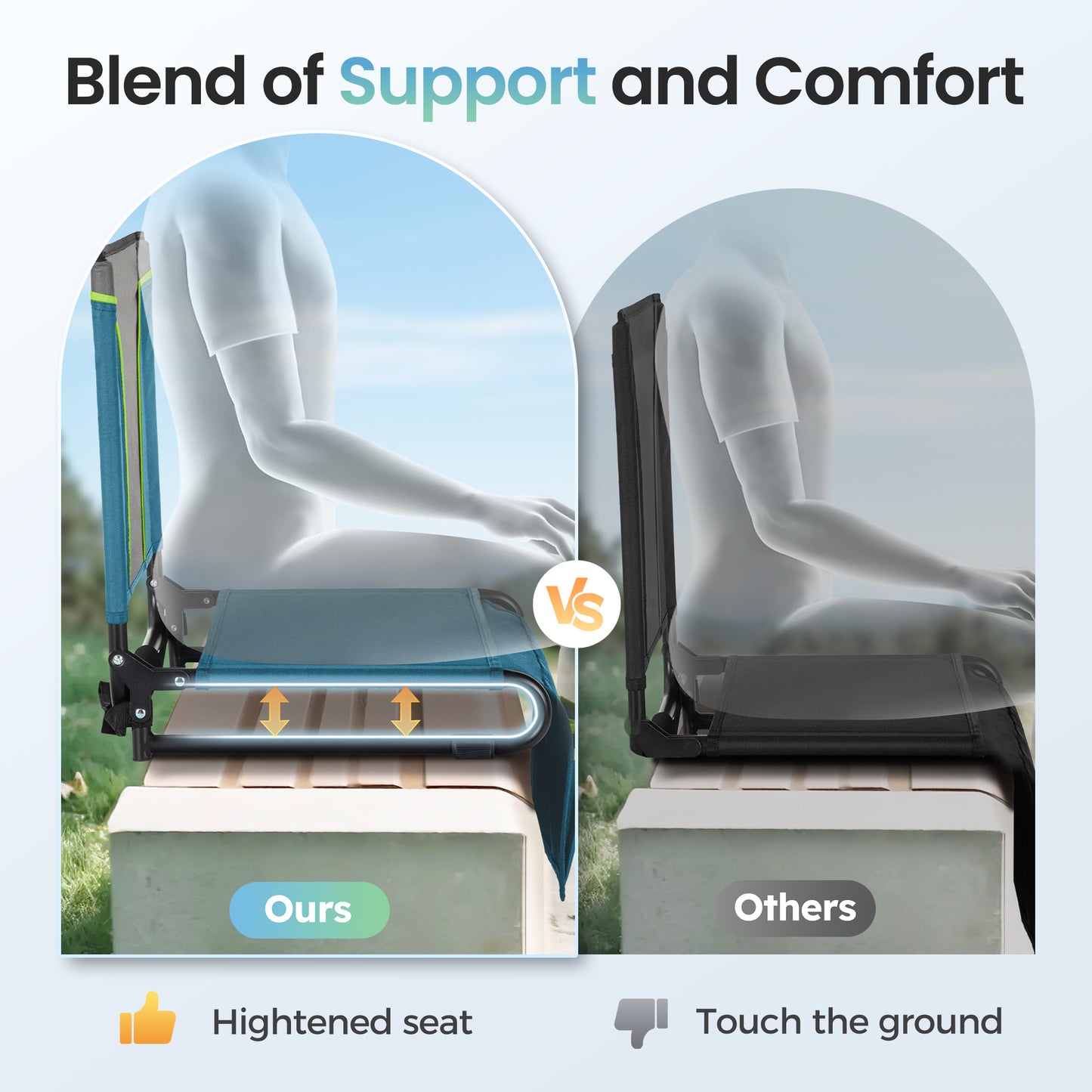 Sophia&William Set of 2 Portable Stadium Chair Stadium Seat for Bleacher with Storage Pocket, Blue