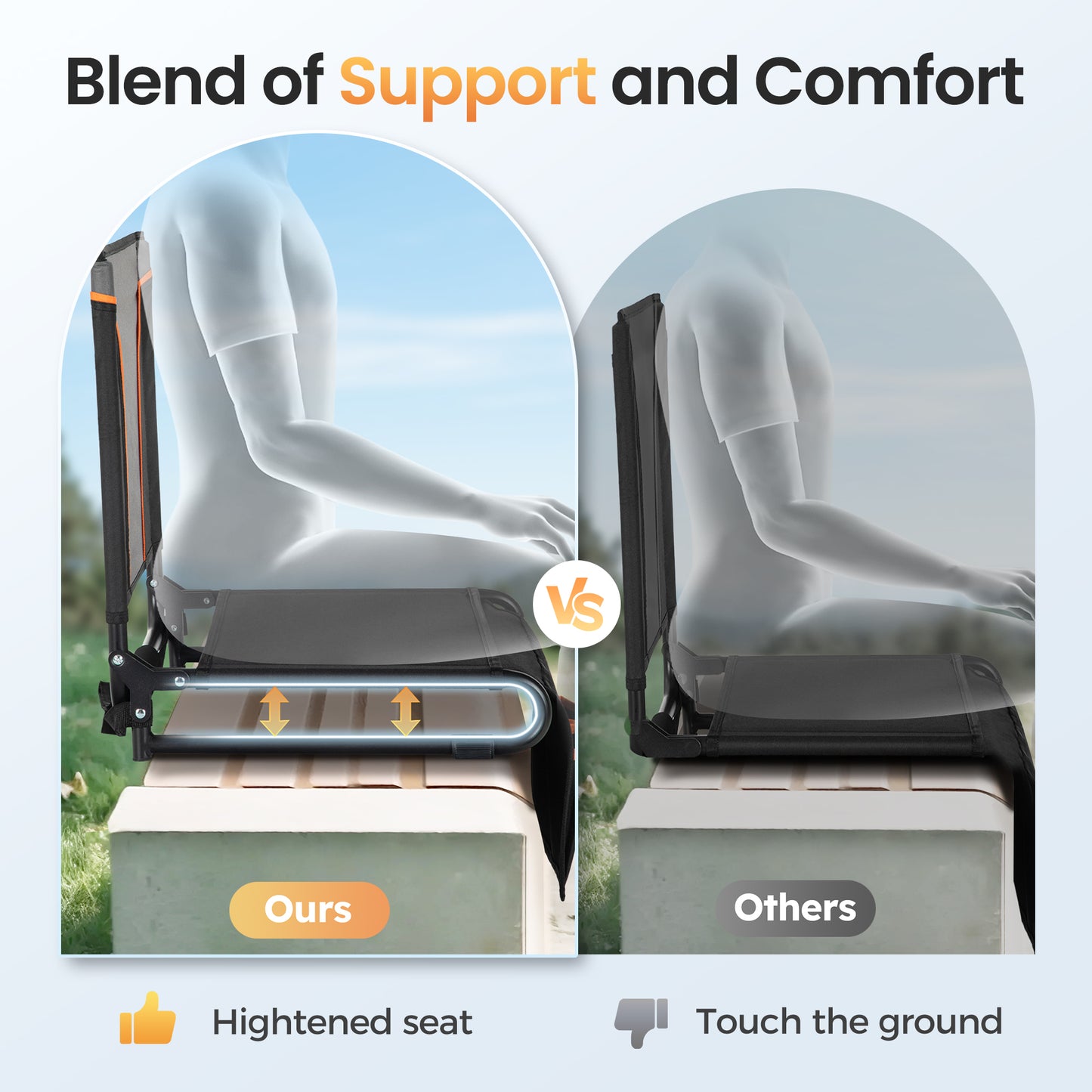 Sophia&William Set of 2 Portable Stadium Chair Stadium Seat for Bleacher with Storage Pocket, Black
