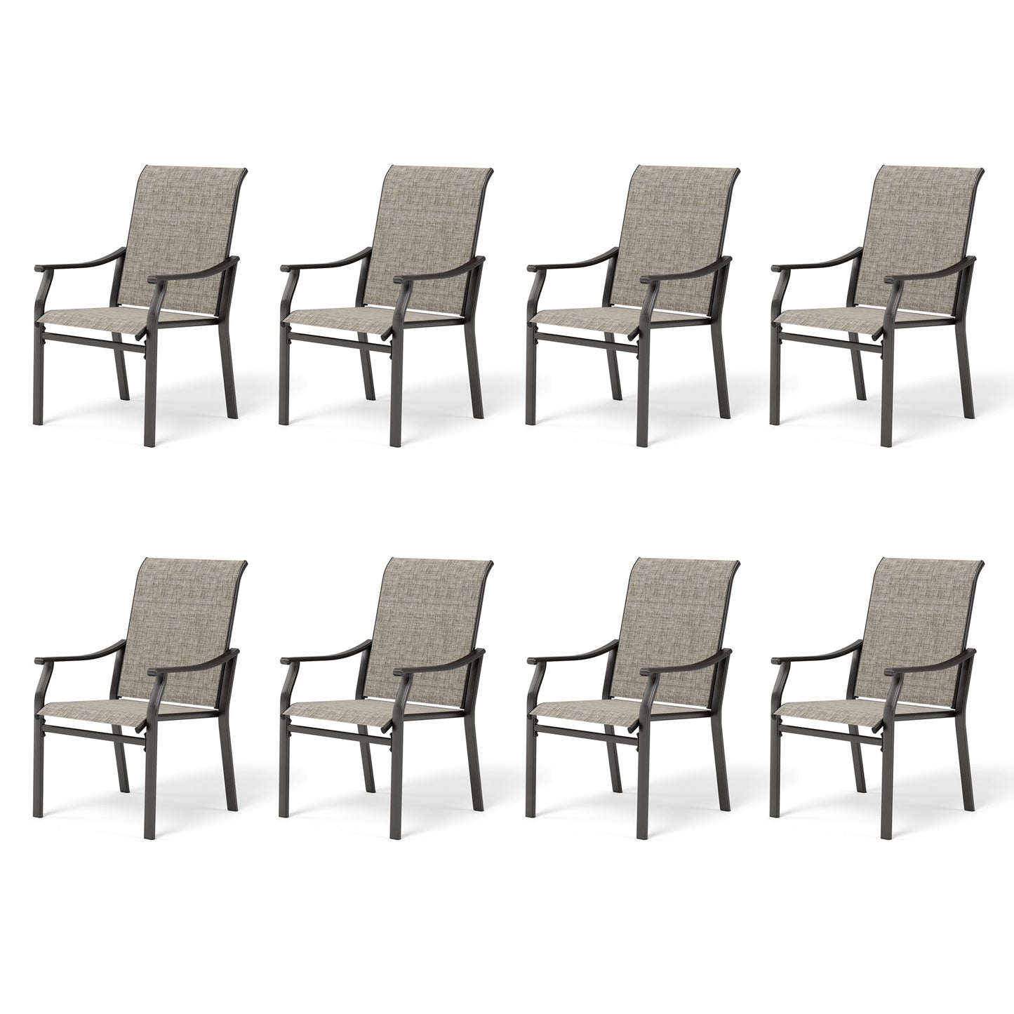 Sophia & William 8 Pieces Outdoor Patio Dining Chairs with Textilene Fabric & Steel Frame, Grayish-brown