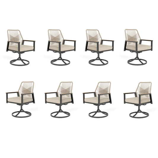 Sophia & William 8Pcs Outdoor Patio Dining Chairs Wicker Swivel Chairs with Metal Frame, Beige Cushion