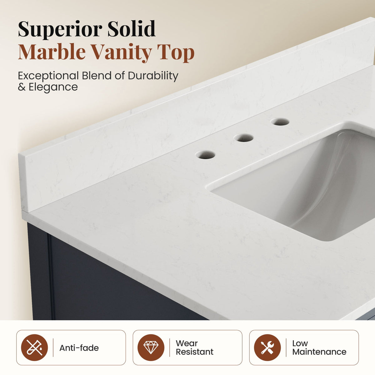 Sophia & William 36" Bathroom Vanity with 7.1" Deep Sink Freestanding Wood Bathroom Cabinet Vanity with 2 Doors, Midnight Blue