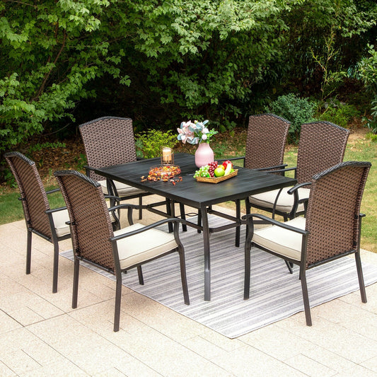 Sophia & William 7 Pieces Patio Dining Set Wicker Chairs & Umbrella Table