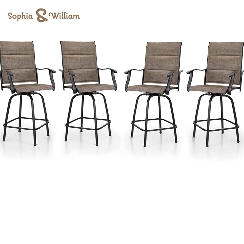 Sophia & William 4PCS Outdoor Metal Swivel Bar Stools with Pad - Brown