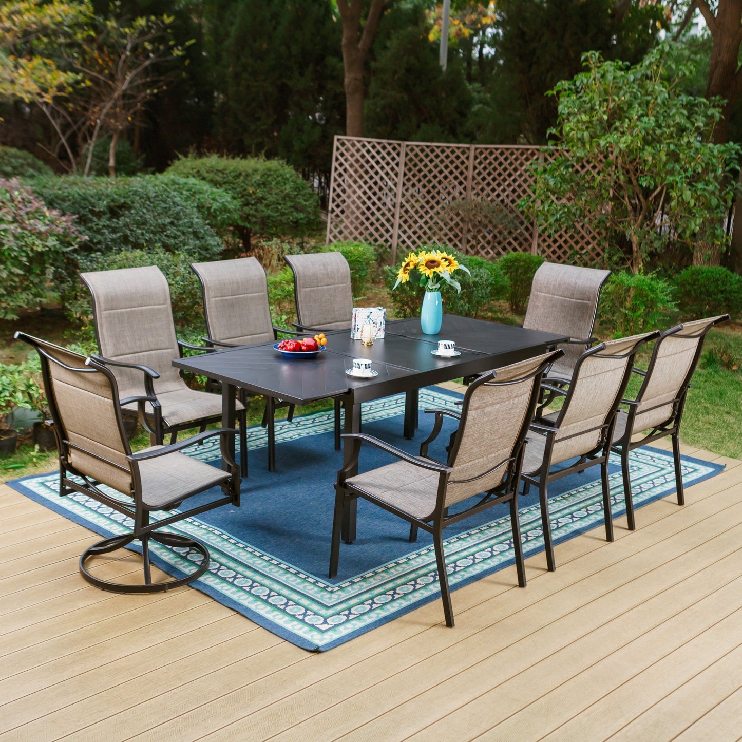 Sophia & William 9 Pieces Metal Outdoor Patio Dining Set with Gray Padded Textilene Chairs and Black Extendable Table