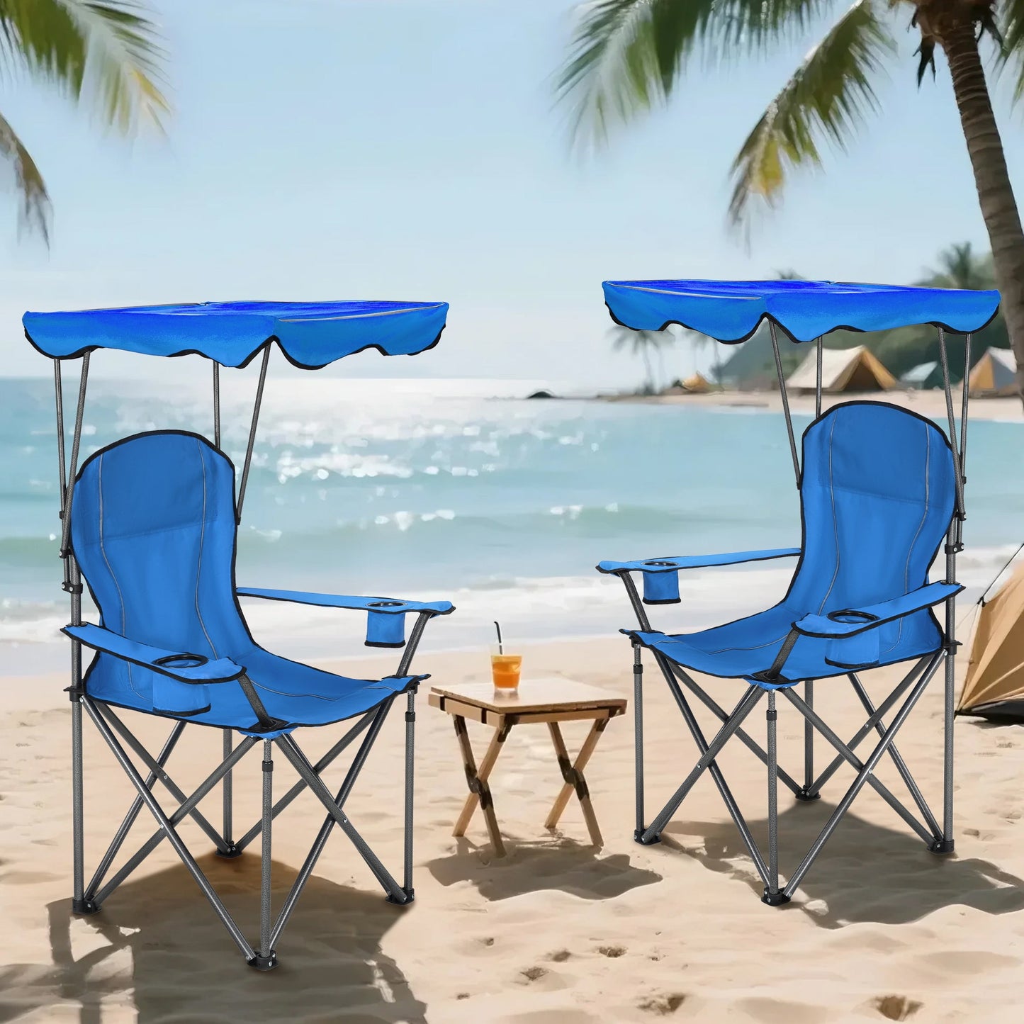Sophia & William Oversized Camping Chair Outdoor Portable Folding Chair Heavy-Duty Steel Frame Support 350 Lbs, Blue