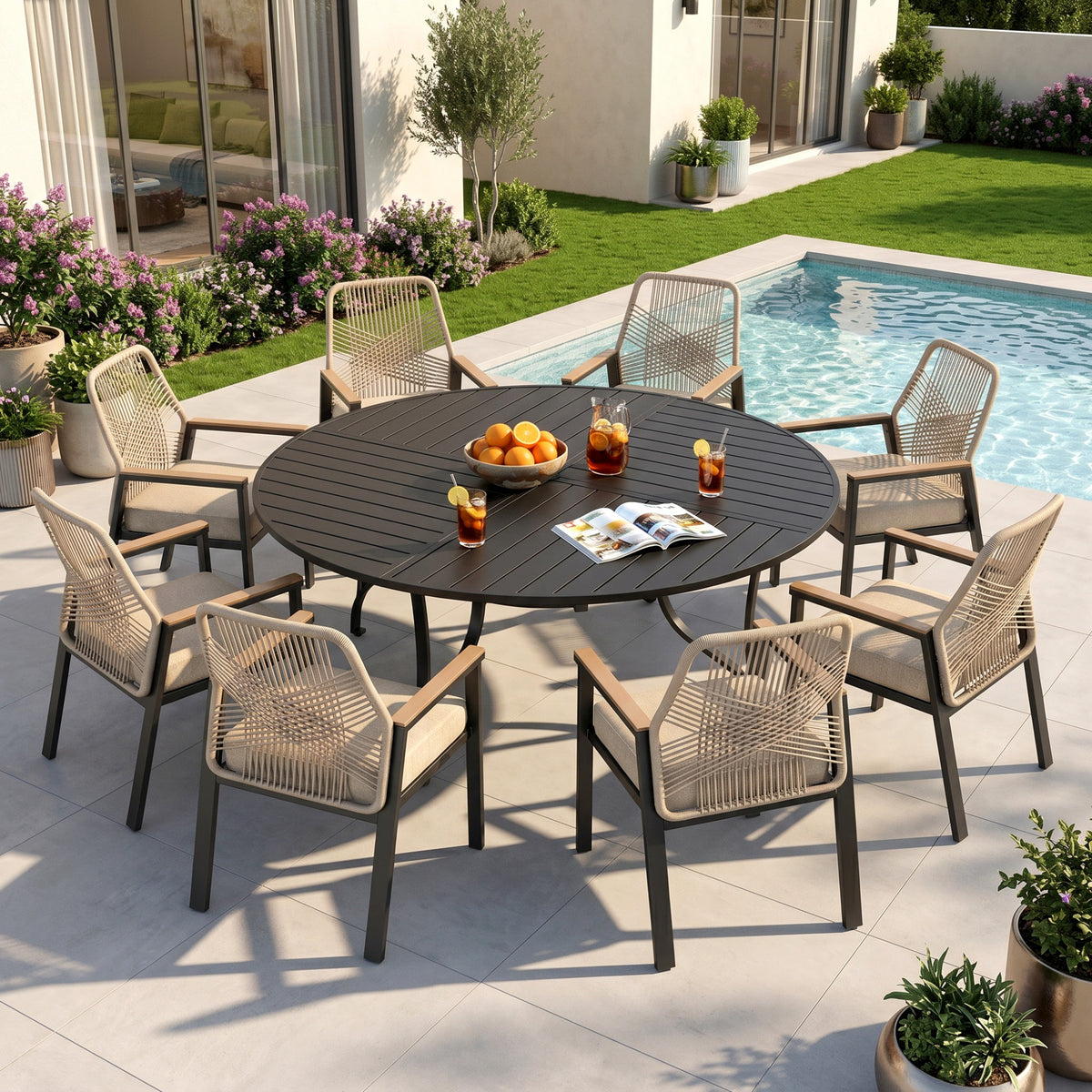Sophia & William 9-Piece Outdoor Patio Dining Set Swivel Metal Wicker Chairs and Steel Round Table