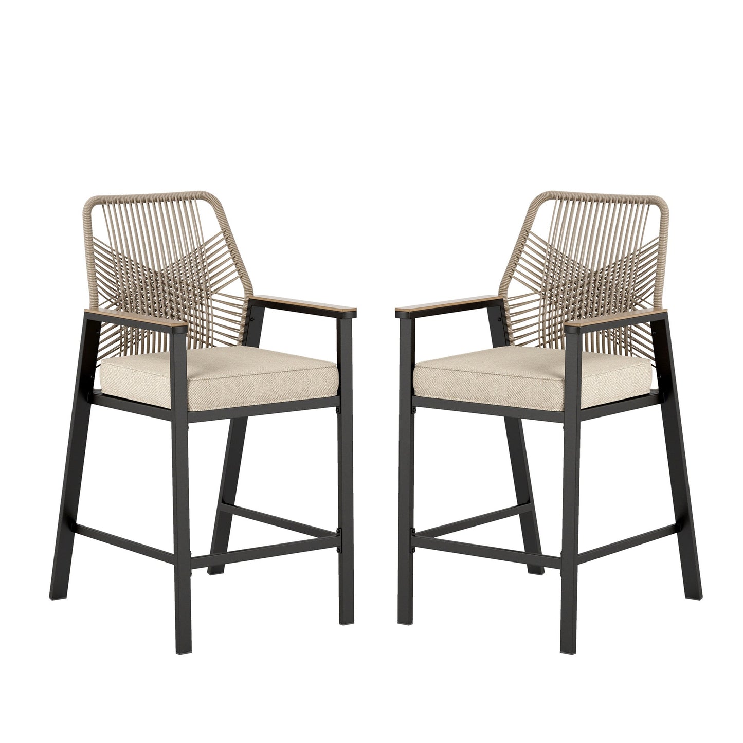 Sophia & William 2Pcs Outdoor Patio Bar Stools Wicker Rattan Counter Height Chairs