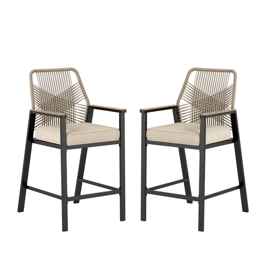 Sophia & William 2Pcs Outdoor Patio Bar Stools Wicker Rattan Counter Height Chairs