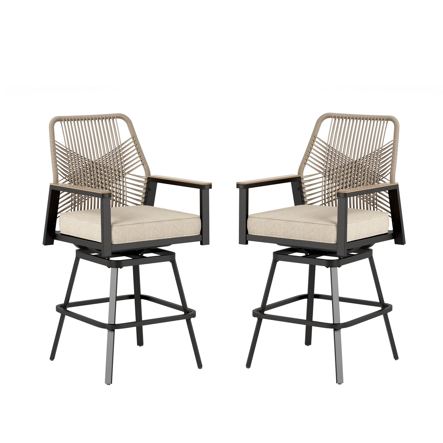 Sophia & William Outdoor Patio Swivel Bar Stools Wicker Rattan Counter Height Chairs, Set of 2