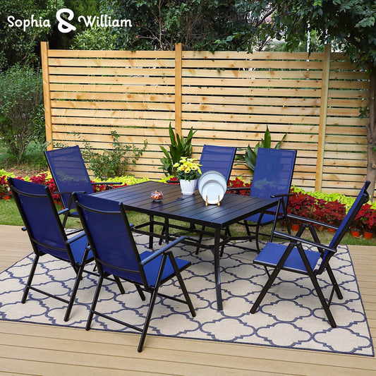 Sophia&William 7Pcs Patio Dining Set Metal Table and Chairs Set for 6 People - Blue
