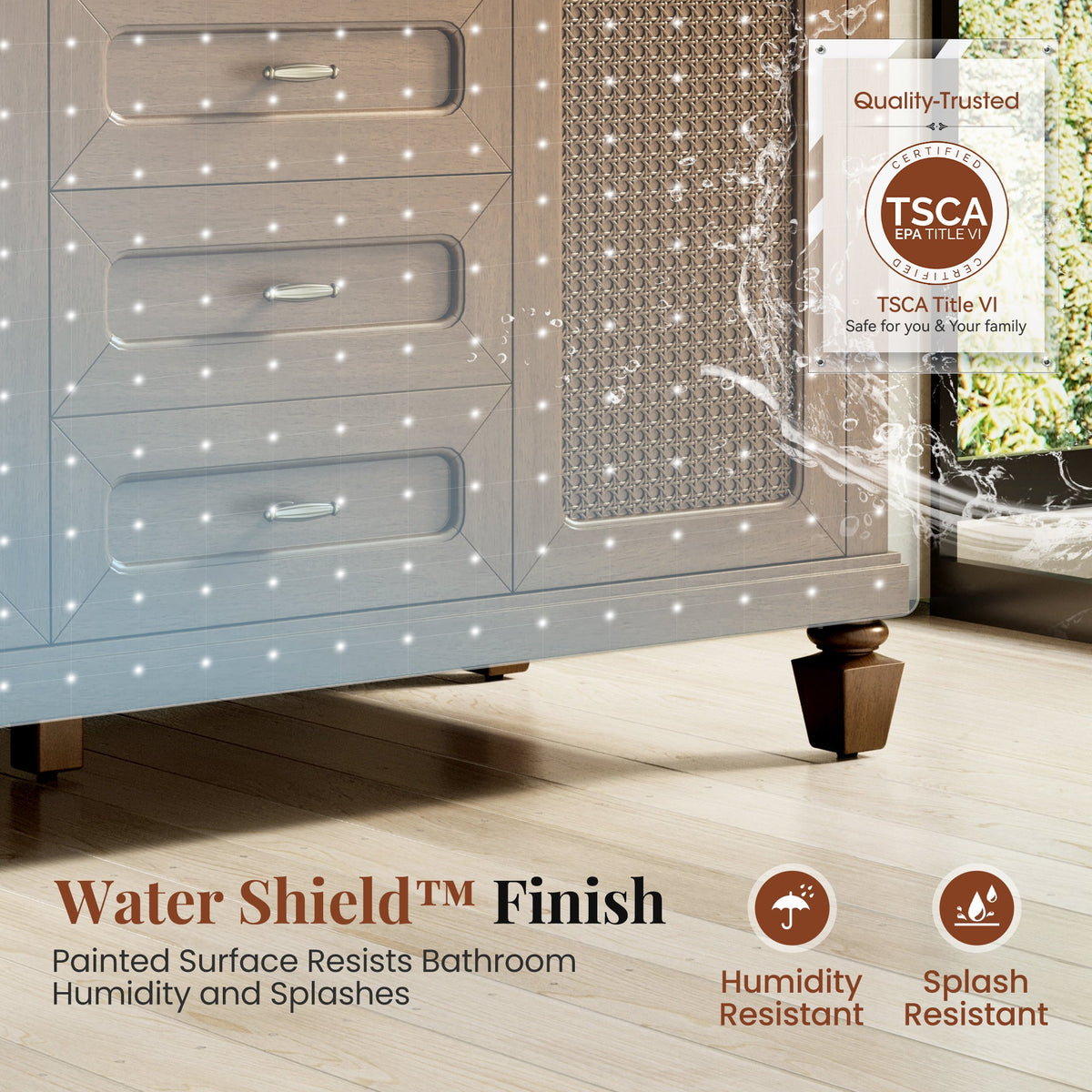 Sophia & William 48" Bathroom Vanity with Sink Freestanding Wood Bathroom Cabinet Vanity with 2 Doors of Adjustable Shlves, 1 Tip-out Drawers, 2 Pull-out Drawers and 1 Elevated Drawer, Hickory