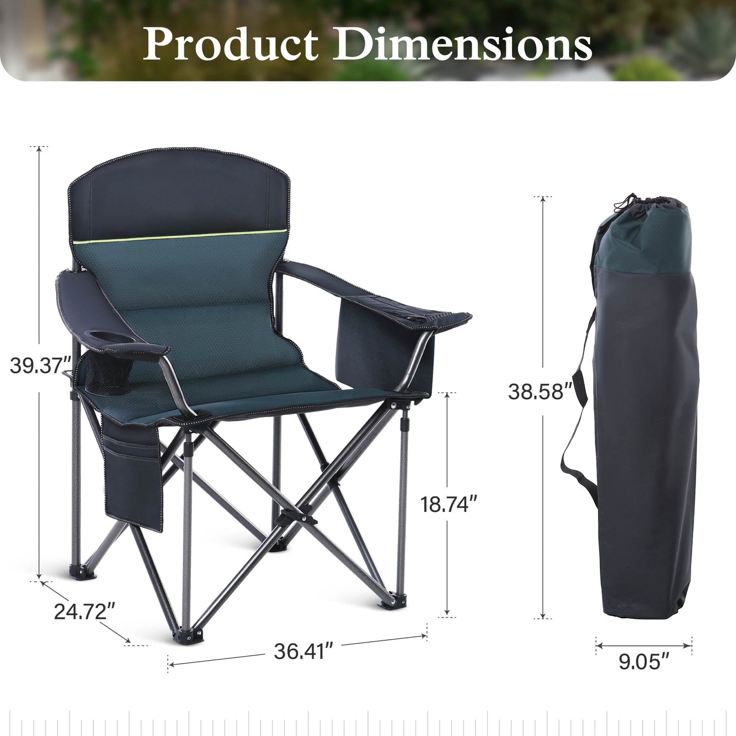 Sophia & William Heavy Duty Steel Camping Chair Outdoor Oversized Padded Lawn Chair with Cooler, 450LBS Capacity, 2 Pack, Green