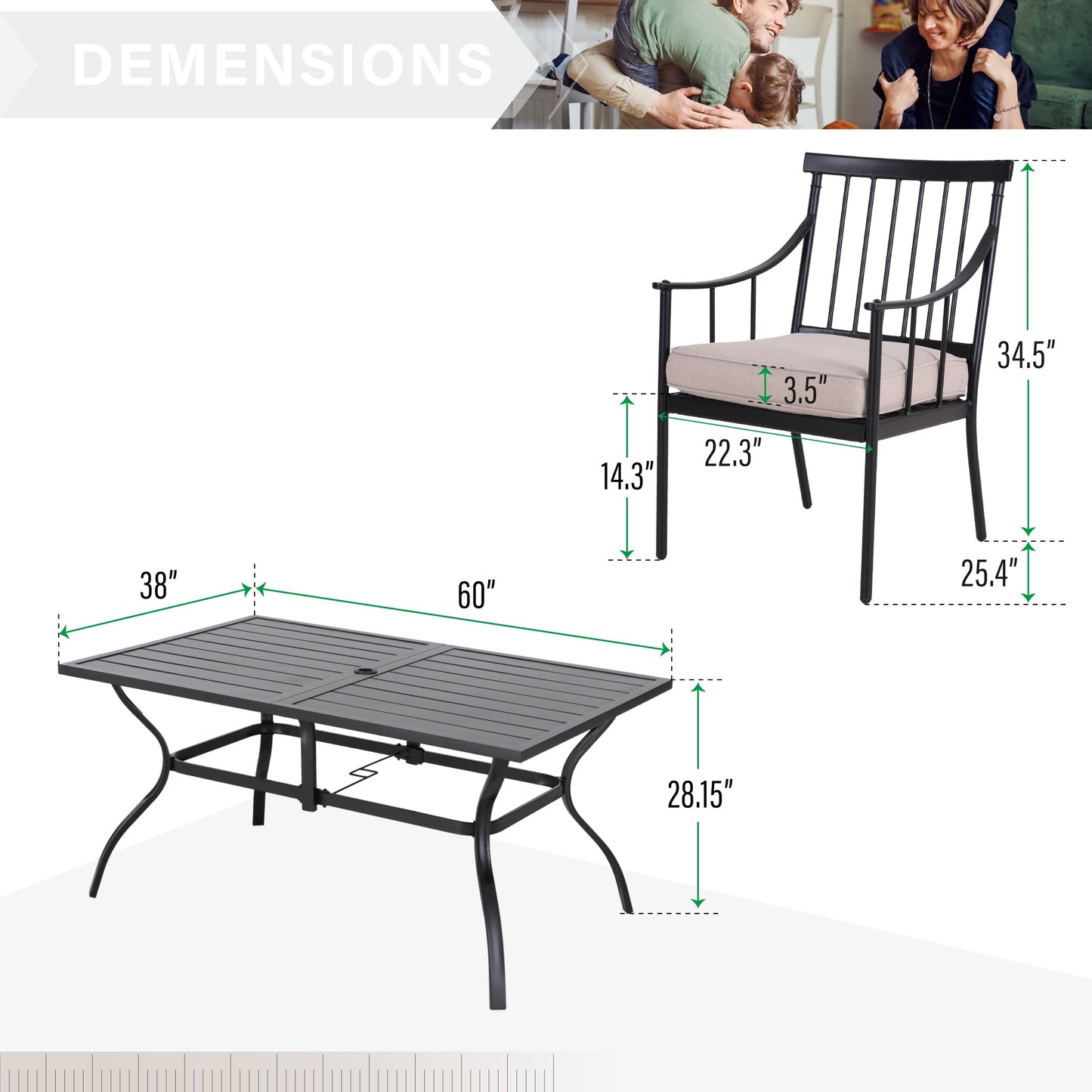 Sophia&William 7-Piece Outdoor Patio Dining Set Metal Padded Chairs and Table Set Outside Furniture Set with Beige Cushions