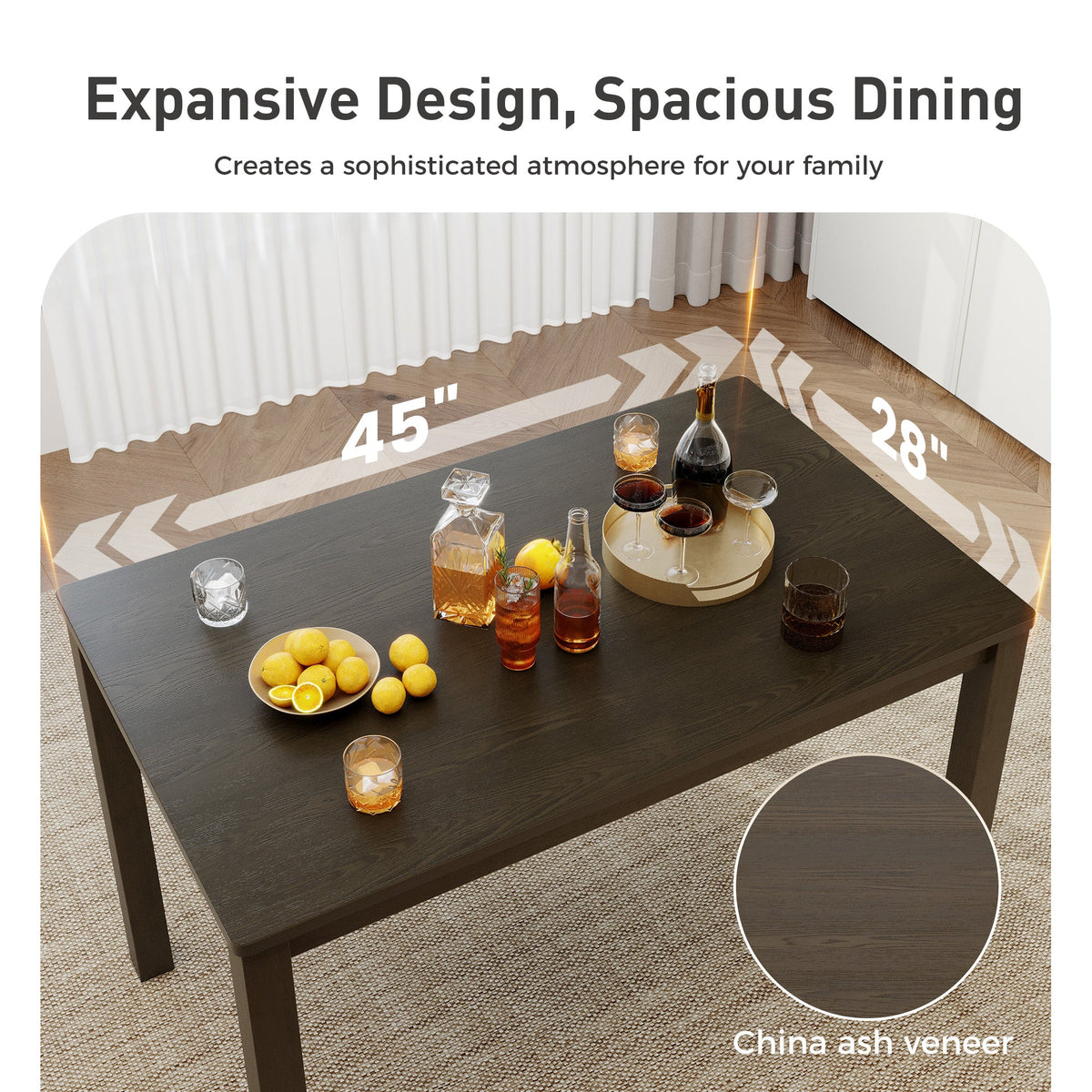 Alpha Joy Farmhouse Dining Table Set for 4 Solid Wood Kitchen Chairs and Table Set, Dark Walnut