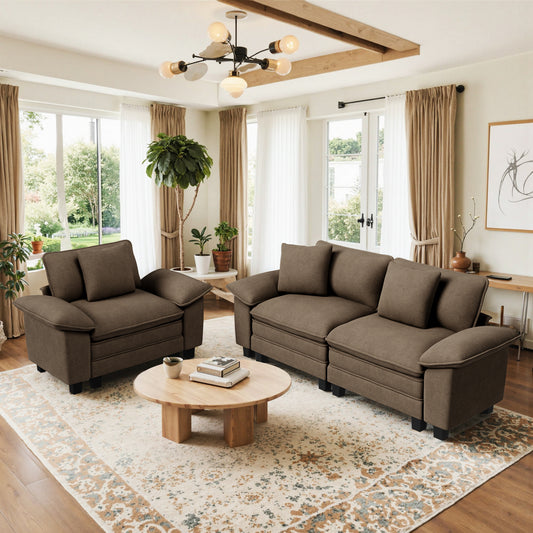 Sophia&William 3-Seat Modular Sectional Sofa Sets, Oversized Chenille Cloud Couch with Deep Seat & 3 Throw Pillows for Living Room,Taupe