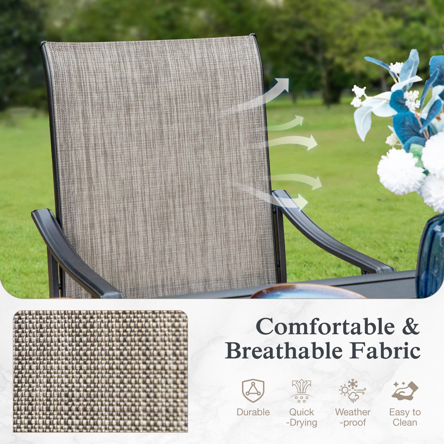 Sophia & William 7 Pieces Outdoor Patio Dining Set with Swivel Textilene Chairs & Rectangle Metal Table for 6-person