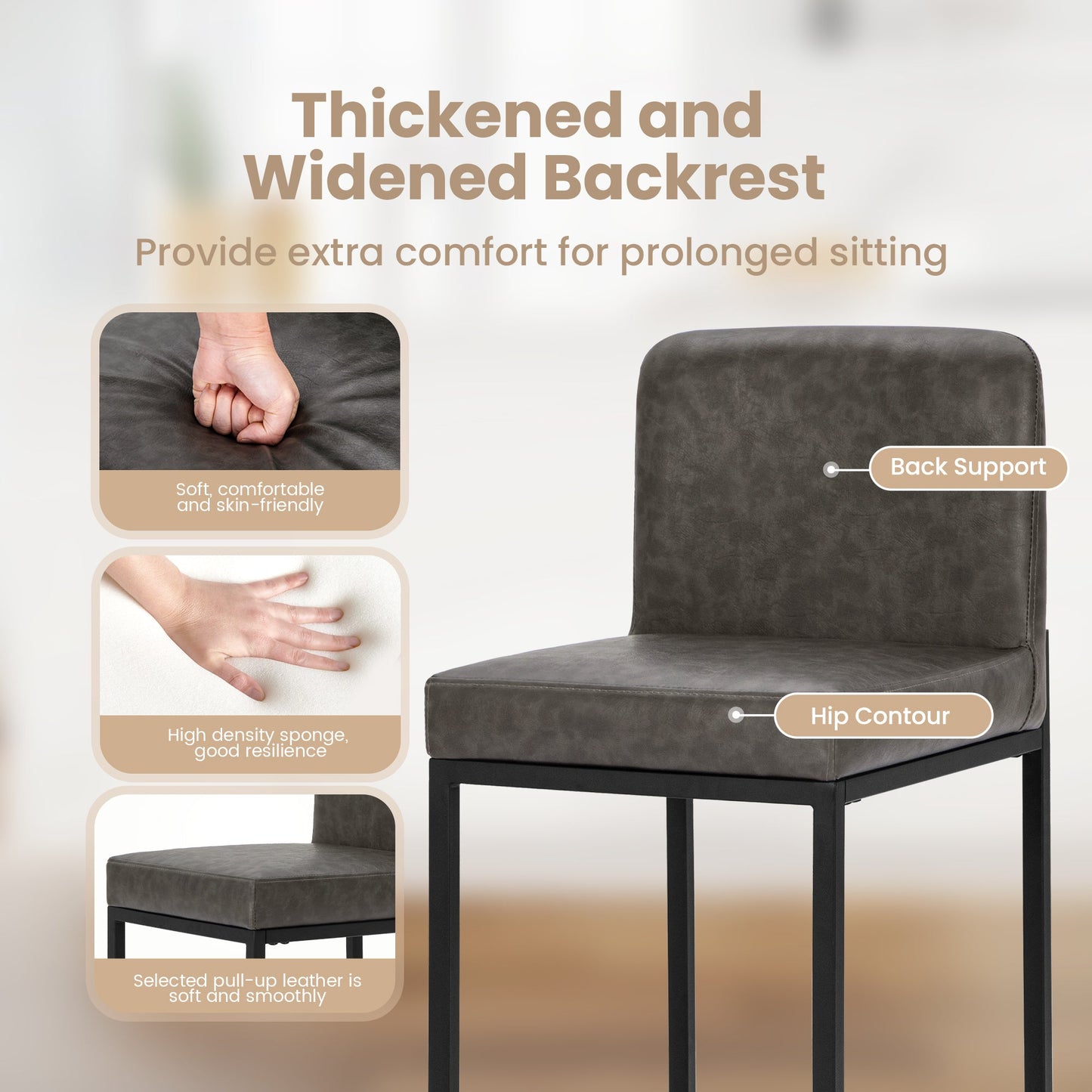 Sophia & William Counter Height Bar Stools with High Backrest Set of 6 Comfortable Modern Counter Stools for Kitchen & Home, Gray