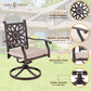 Sophia & William 7 Pieces Cast Aluminium Patio Dining Furniture Set for 6, Powder-coating Outdoor Swivel Rocking Dining Chairs and Round Table with 2.2" Umbrella Hole for Porch Backyard Deck, Bronze