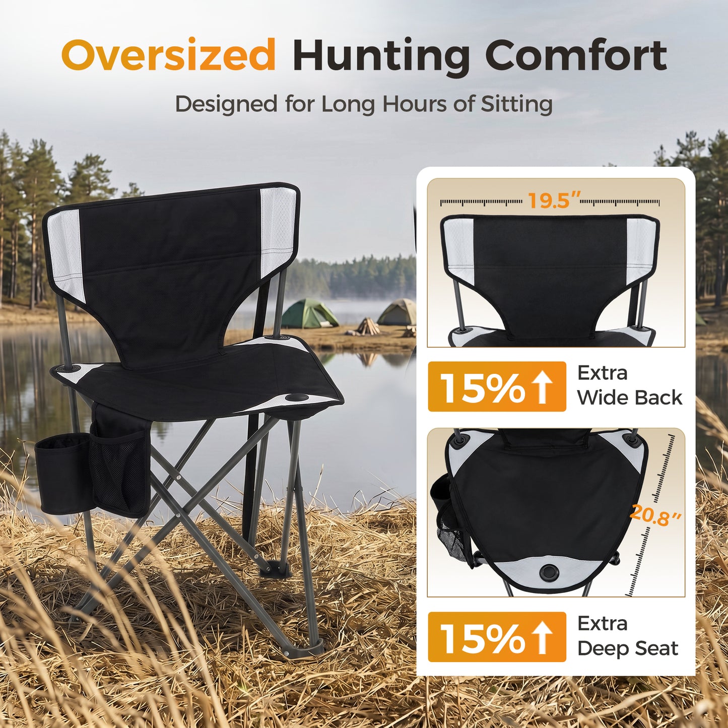 Sophia & William 2 Pack Hunting Chair 600D Waterproof Folding Hunting Blind Supports 230Lbs with Lumbar Support,Black