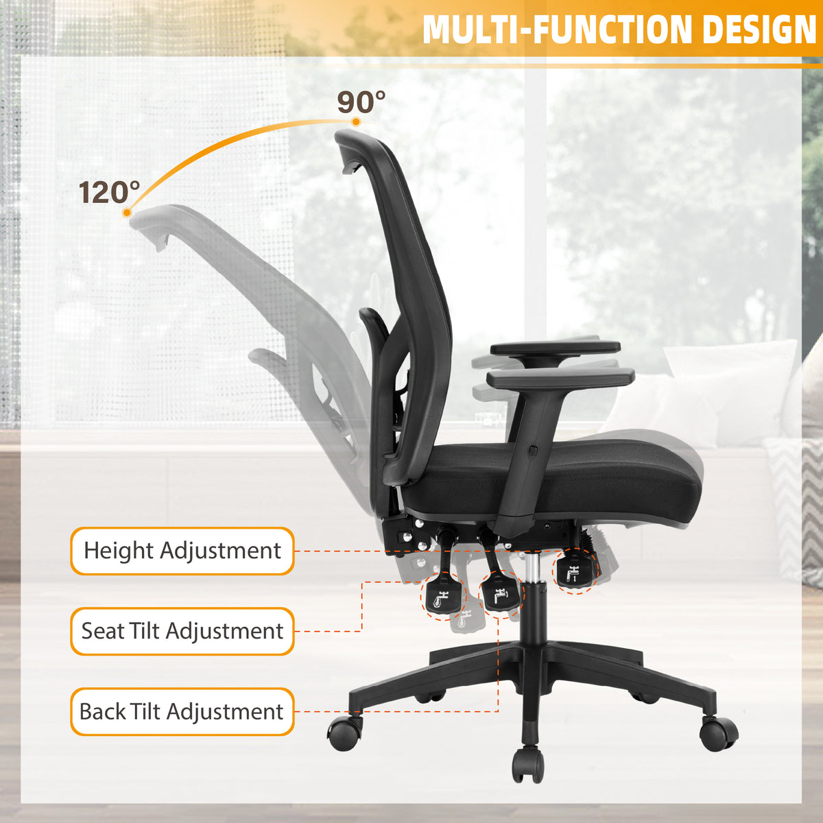 Sophia & William Ergonomic Mesh Office Desk Chair with Lumbar Support & Adjustable Armrest-Black