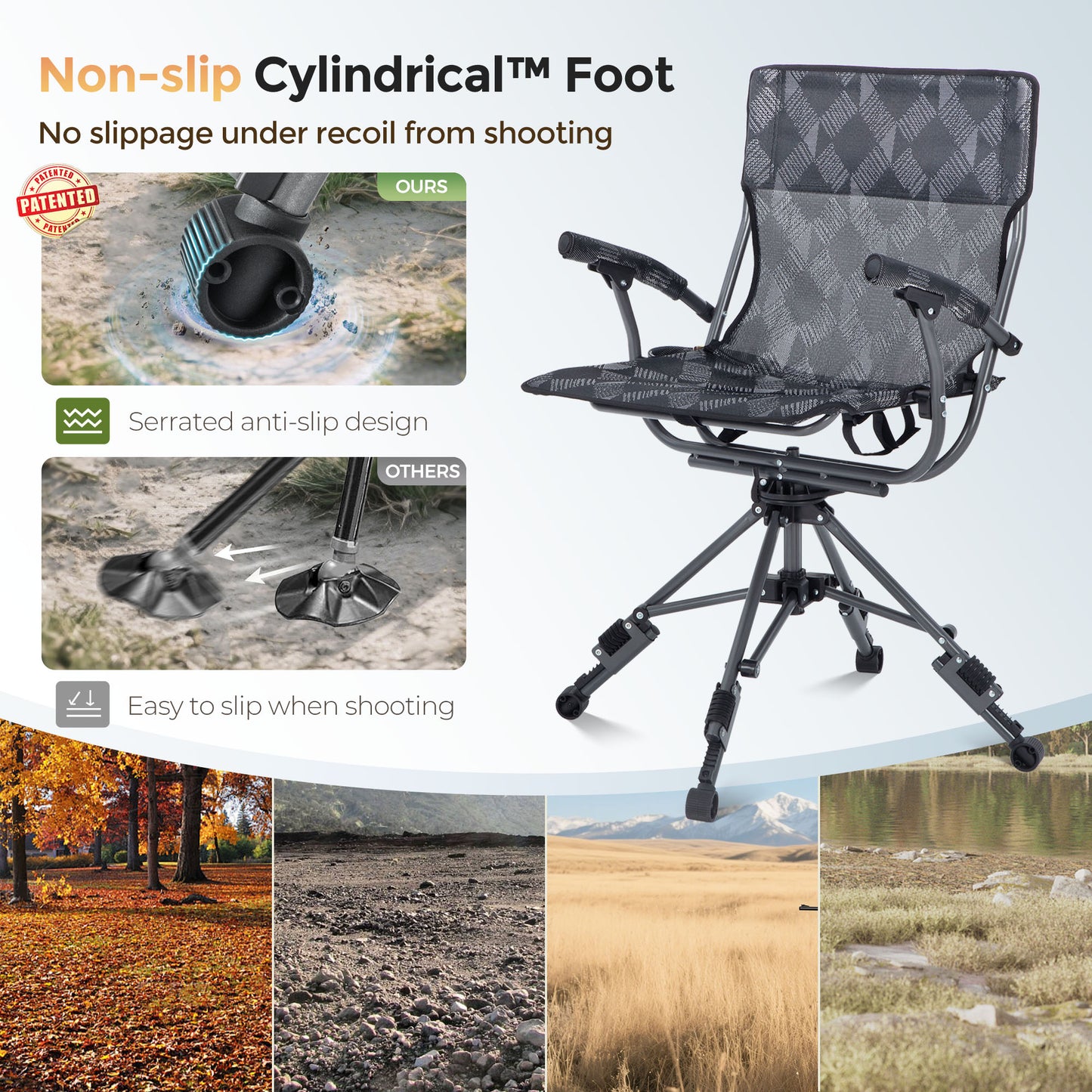 Sophia & William 360 Degree Silent Swivel Breathable Textilene Hunting Blind Foldable Camping Chair with Patented Quick Setup Frame