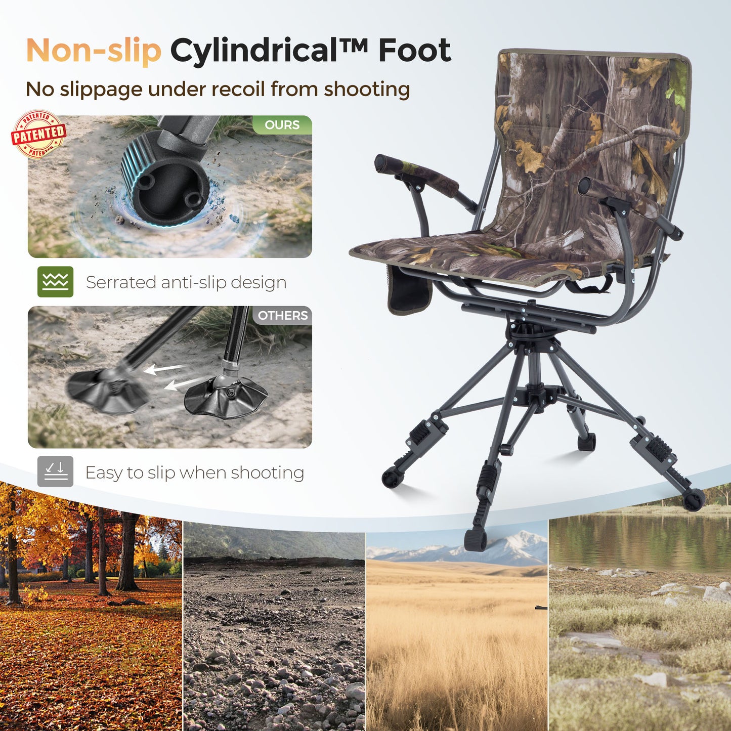 Sophia & William Heavy Duty 360¡ã Swivel Hunting Chair with Patent-Pending Quick-Lock Frame, Waterproof 600D Camo Oxford Fabric, Adjustable Legs for Outdoor Camping, Fishing & Blind - 330lbs Capacity
