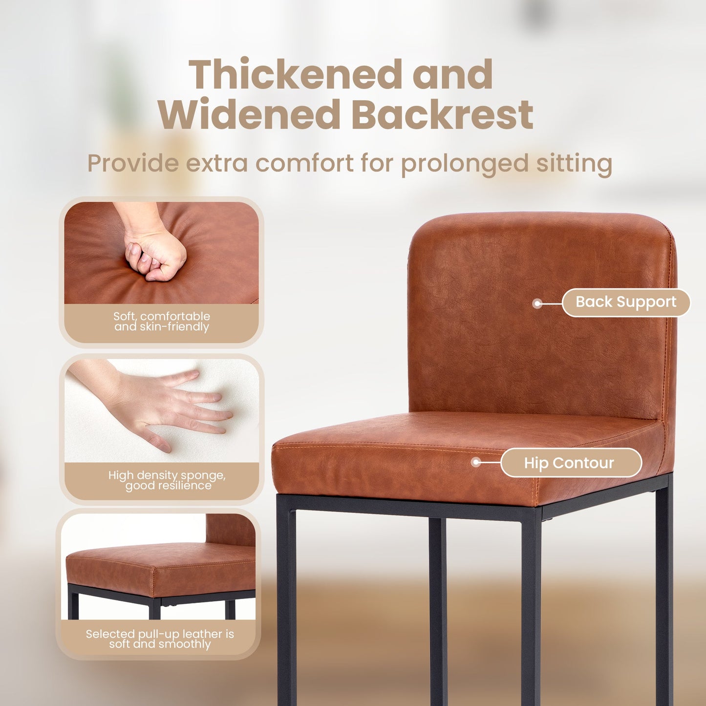 Sophia & William Counter Height Bar Stools with High Backrest Comfortable Modern Counter Stools for Kitchen & Home, Brown