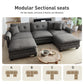 Sophia&William Modular Sectional Sofa Set, U-shaped Linen Cloud Couch 5-Seat Nailhead Trim Cloud Sofa Set with 3 Pillows for Living Room, Dark Gray