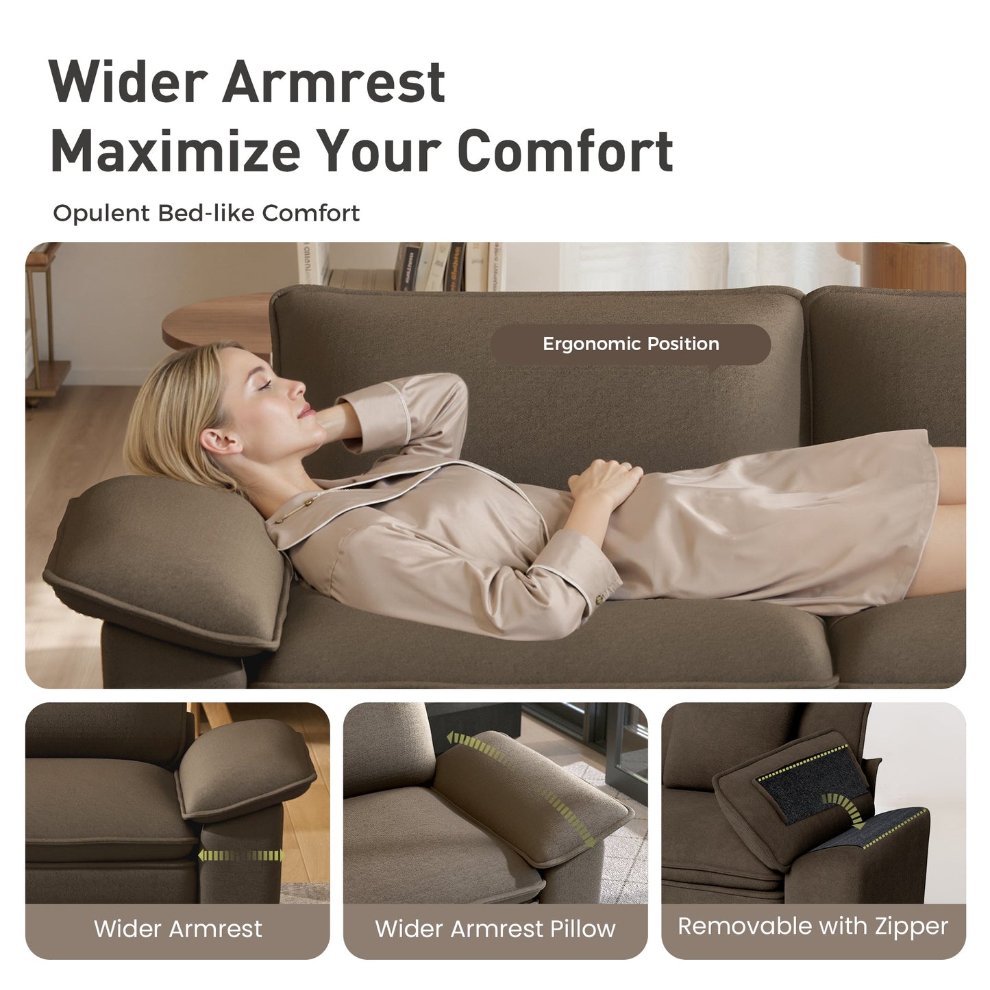 Sophia&William Convertible Sectional Sofa Couch, Modern Chenille Couch 4-Seat Deep Sofa Modular Sectional with 4 Pillows for Living Room,Brown