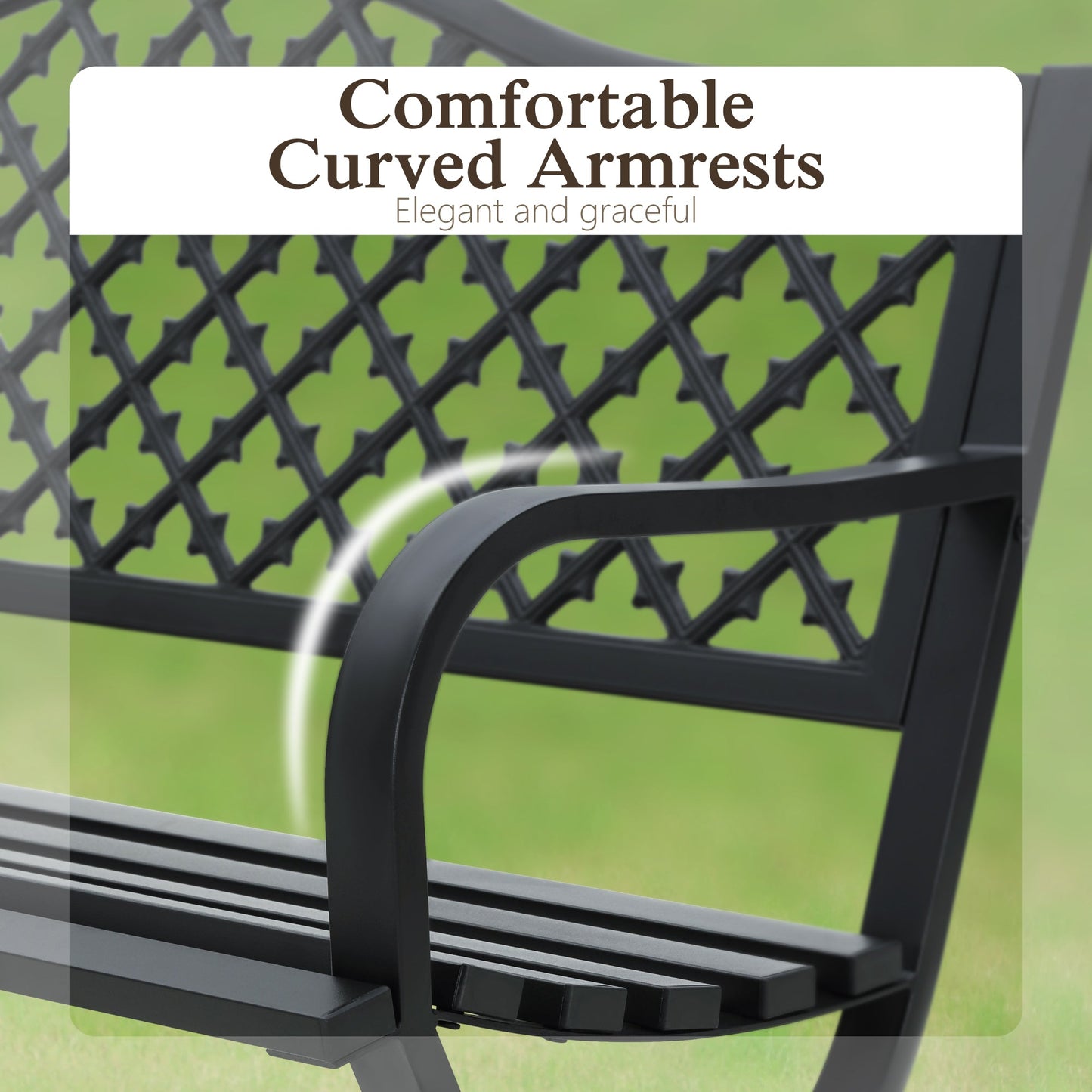 50" Black Outdoor Park Bench with Stylish Camelback Back Frame, Durable & Comfortable