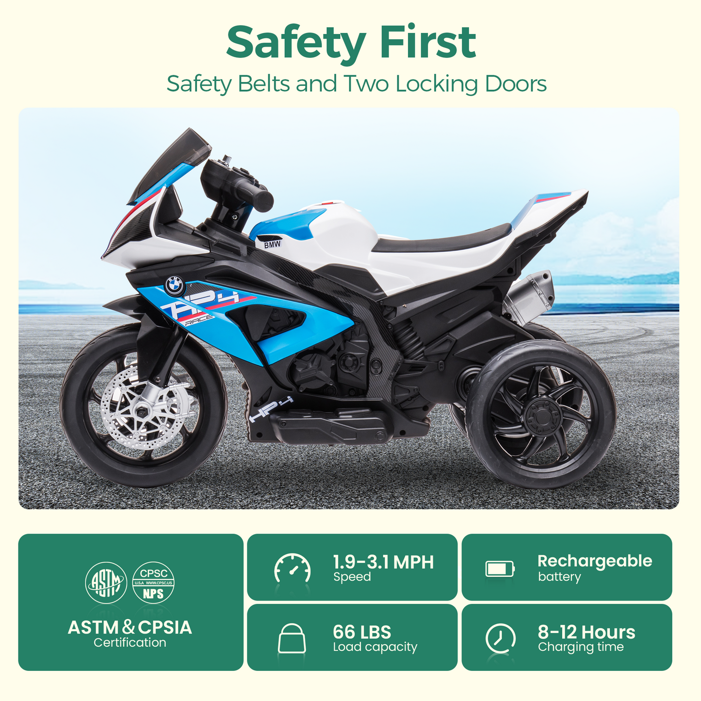 Alpha Joy Kids Ride On Motorcycle BMW Licensed 3-Wheel Electric Motorbike 12V Battery Powered Ride Bike w/Music Headlight, Blue