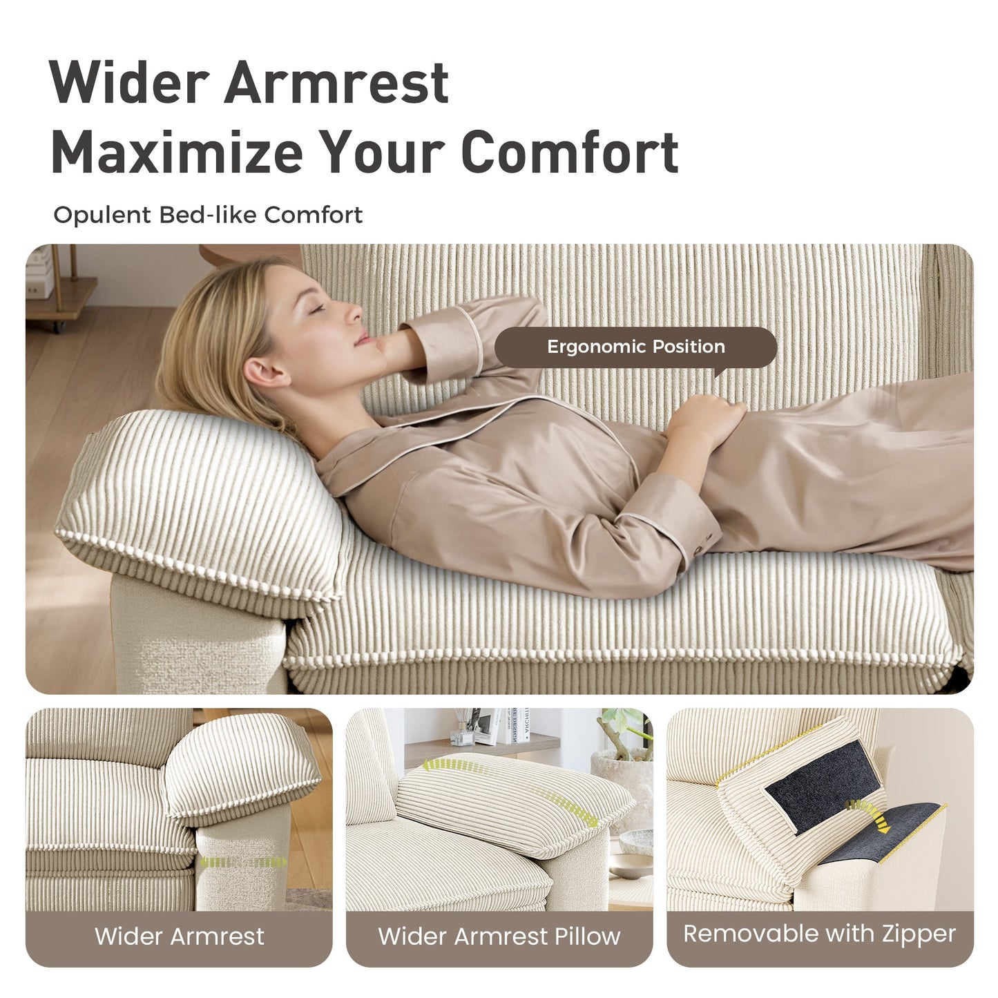 Sophia&William L-shpaed Convertible Sectional Sofa Couch, 5-Seat Modern Chenille Cloud Couch Deep Seat with Corduroy Frame & 5 Pillows for Living Room, Apartment, White