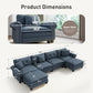 Sophia&William Modular Sectional Sofa Couch Set, U-shaped Linen Cloud Couch 6-Seat Retro Nailhead Trim Cloud Sofa Set with 4 Pillows for Living Room, Cyan