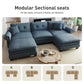 Sophia&William Modular Sectional Sofa Set, U-shaped Linen Cloud Couch 5-Seat Nailhead Trim Cloud Sofa Set with 3 Pillows for Living Room, Cyan