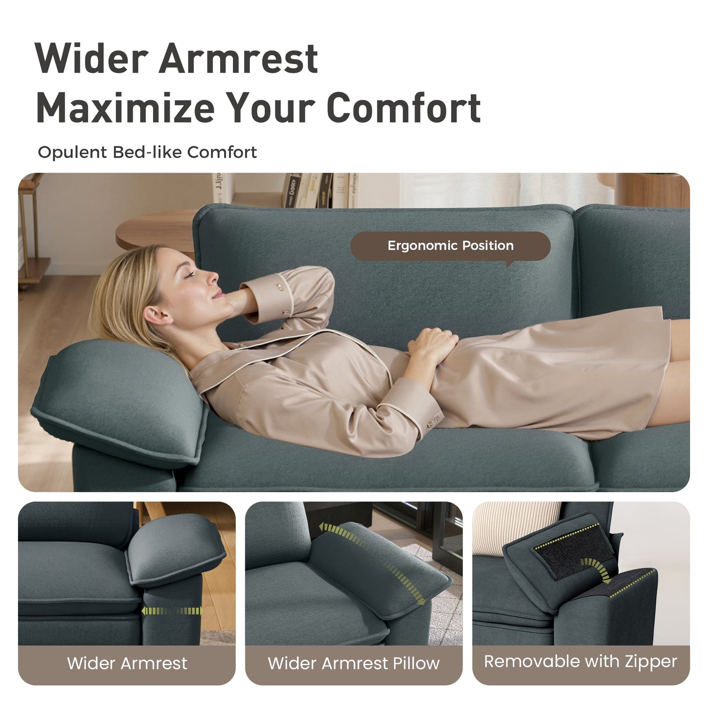 Sophia&William 3-Seat Convertible Sectional Sofa Couch, Modern Chenille Cloud Couch Sofa Modular Sectional with 3 Pillows for Living Room,Blue