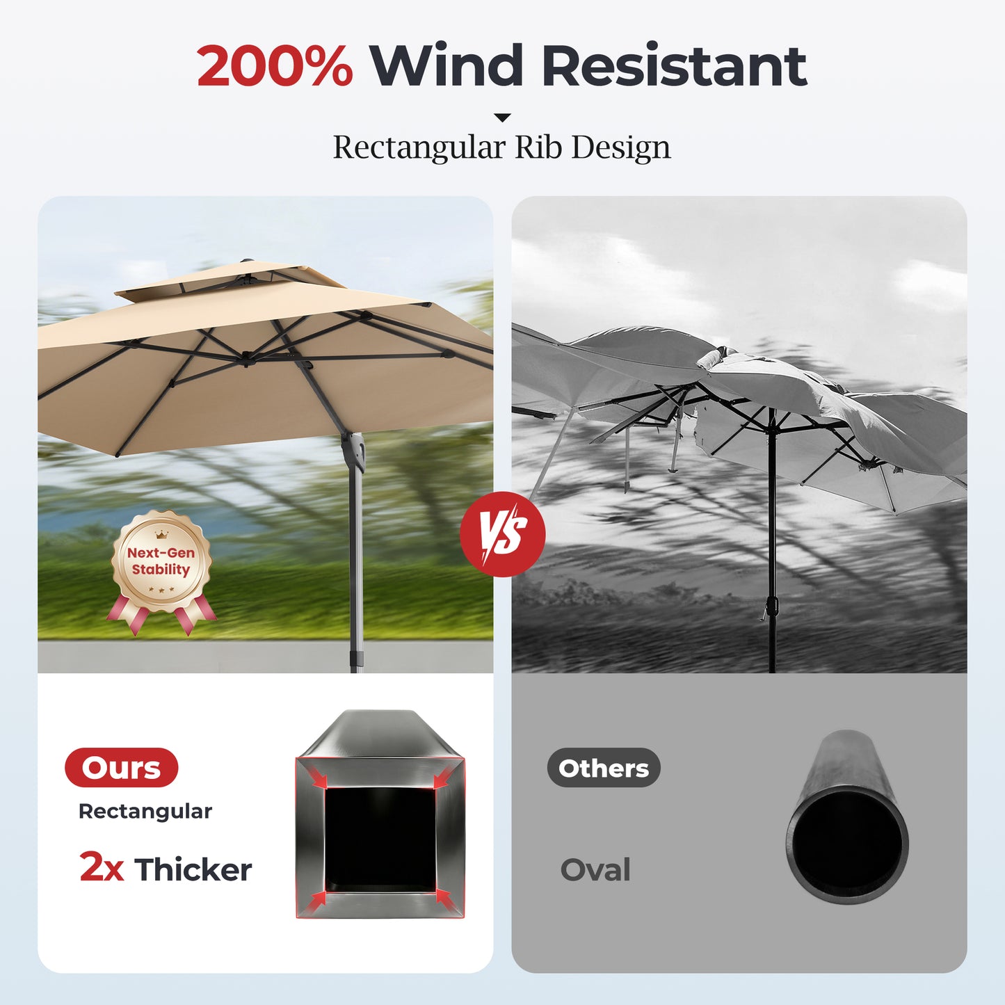 Alpha Joy 12x9ft Outdoor Patio Umbrella Large Rectangle Offset Cantilever Double Umbrella with 360¡ãRotation, Beige